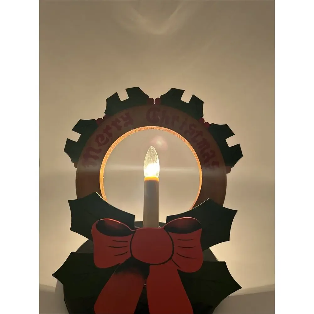 Vintage Working Hand Carved Wooden Christmas Wreath With Light